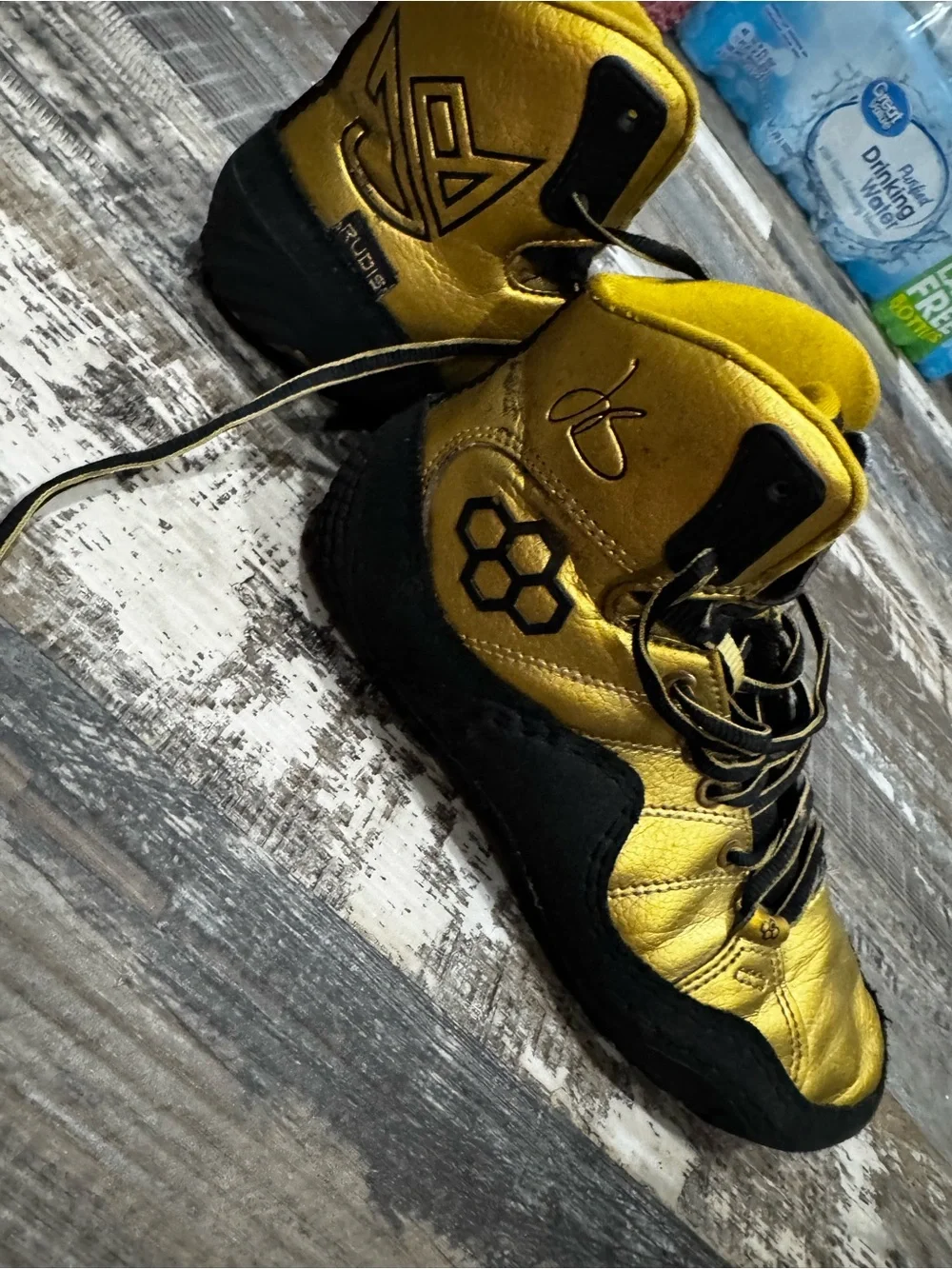 Kids Rudis Gold and Black High-Top Wrestling shoes